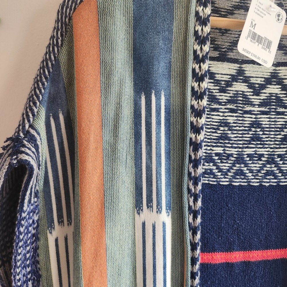 Striped Knit Open-Front Women's Sweater Cardigan - Navy & Coral - Picture 2 of 5